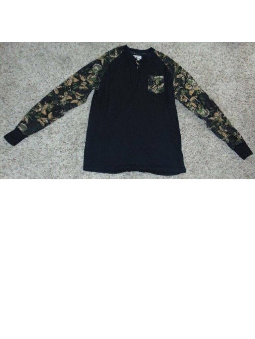 Winchester Shirt L Mens Black Camouflage Long Sleeve Henley Tee